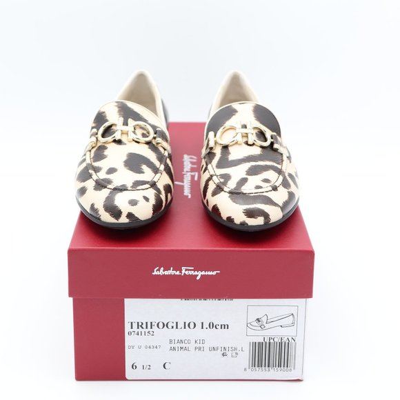 NIB Salvatore Ferragamo Trifoglio Gancini Bit Leopard Print Loafers Flats - Picture 2 of 16